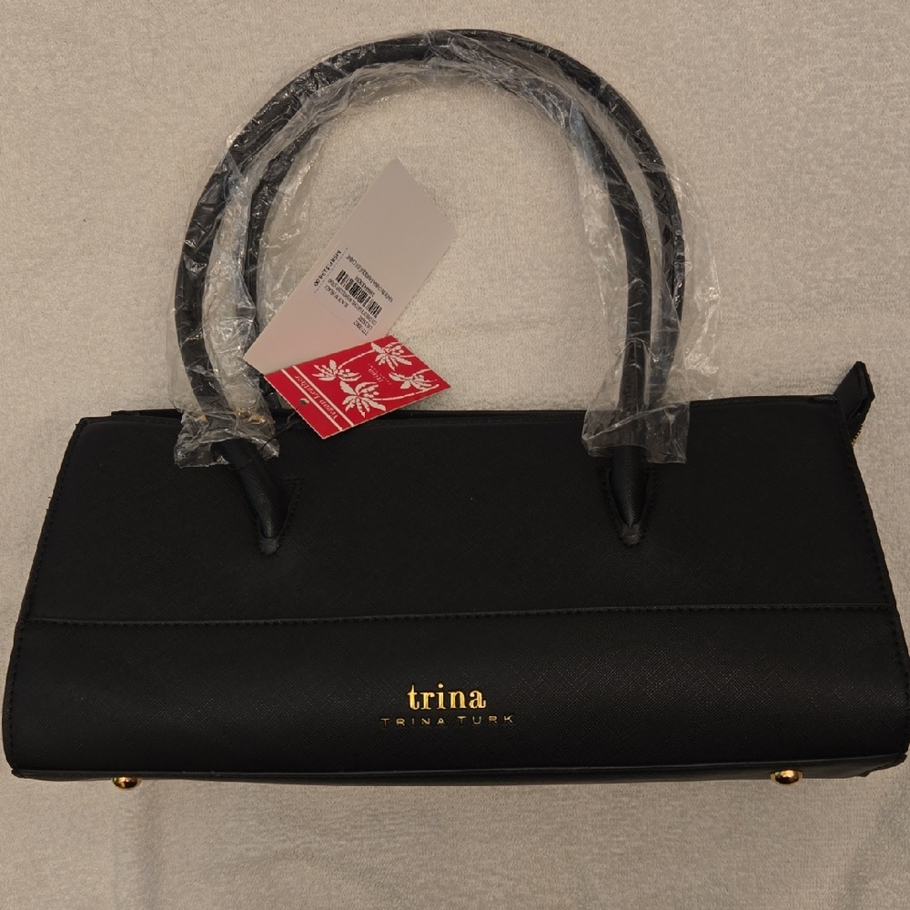 Trina Turk Black Top Handle Satchel | Structured Handbag | NWT